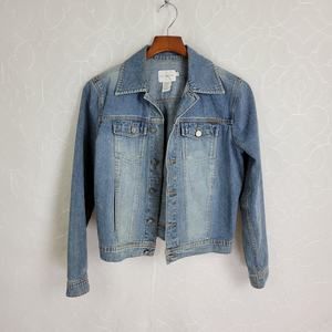 Calvin Klein Women's Jacket Small Blue Denim Flap Pocket Long Sleeve 100% Cotton